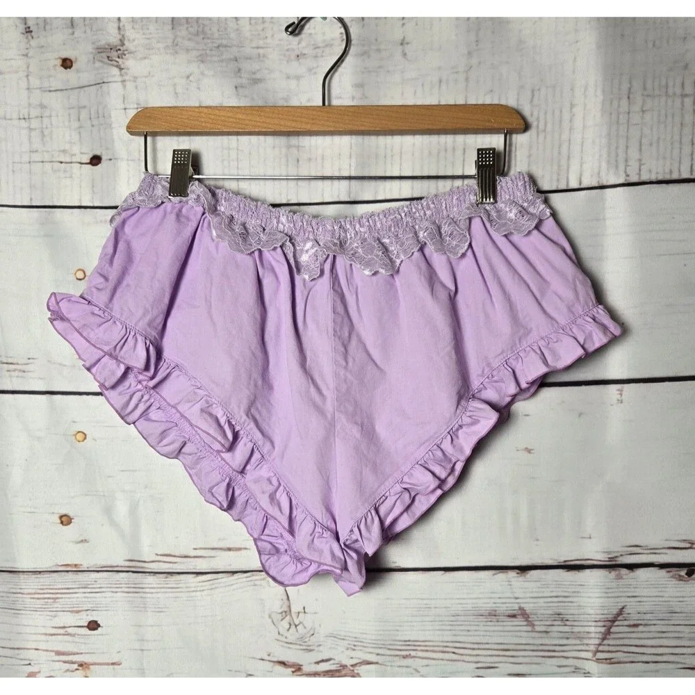 Free People Intimately Ruffle Womens Shorts M Purple Ruffle Lace Trim Pajama